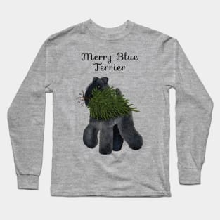 Merry Blue Terrier (Grey Background) Long Sleeve T-Shirt